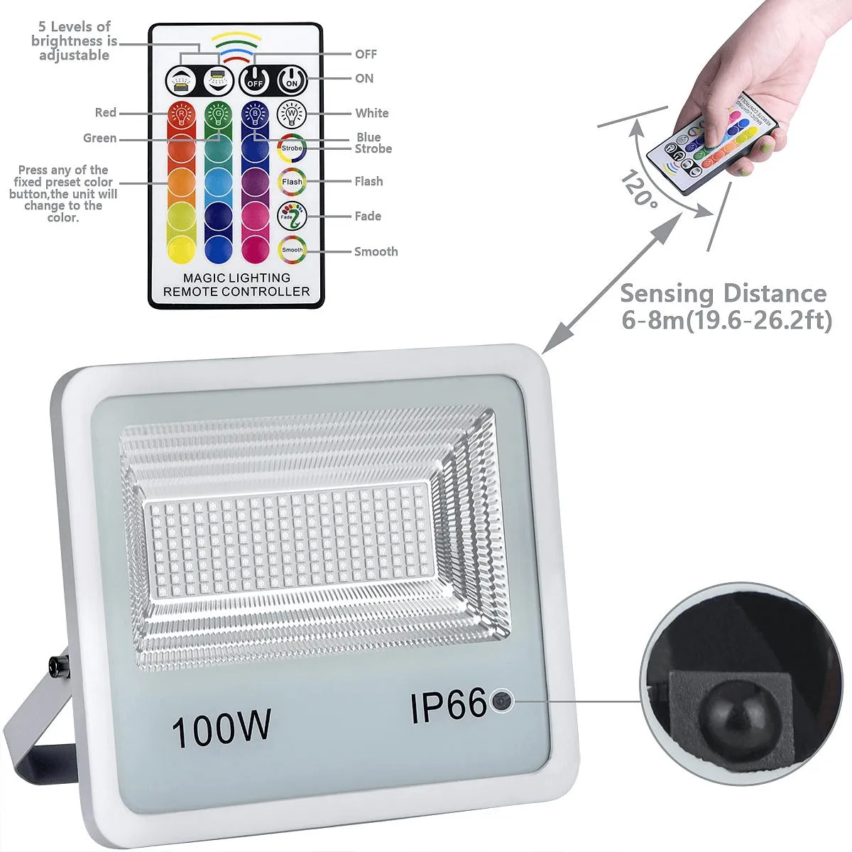 10 Watt RGBW w/Remote Control Flood Lights