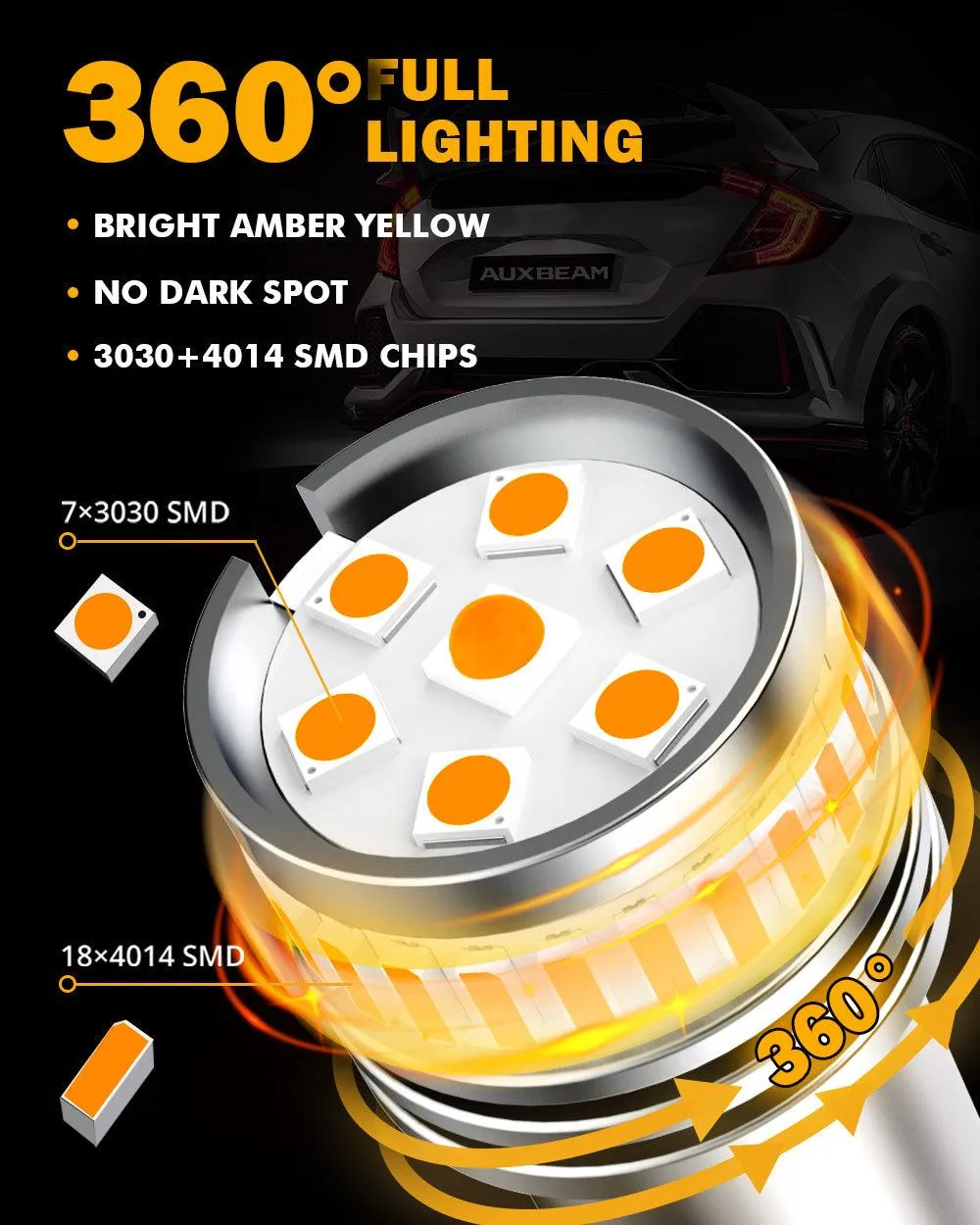 1156 BA15S LED Turn Signal Light Rear/Front, Side Maker Light Bulbs 11W 4000LM 3500K Amber B1 Series | 2 Bulbs