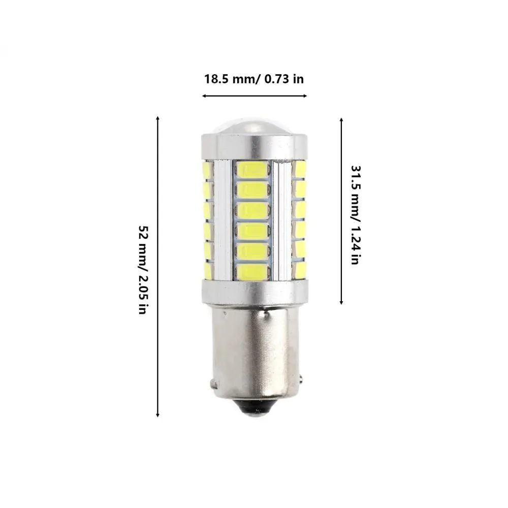 1156 P21W BA15S LED Turn Signal Light Rear/Front, Side Maker Light Bulbs 20W 4000LM 3500K Amber 33LED Series | 2 Bulbs