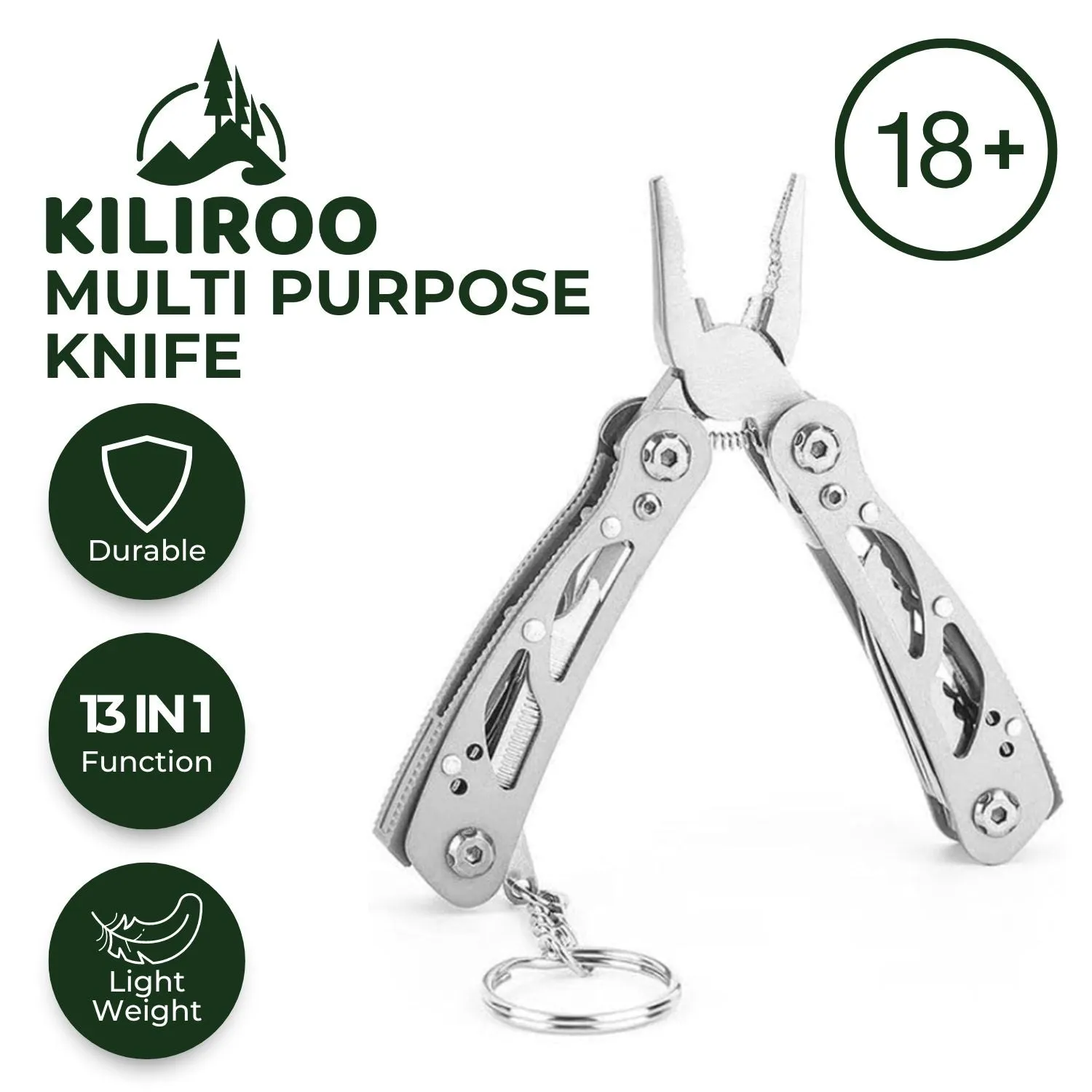 13-in-1 Stainless Steel Multi Purpose Knife, Silver - KILIROO