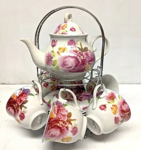 15 PC Pink Peony Tea Set