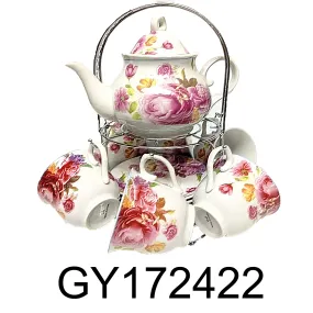 15 PC Pink Peony Tea Set