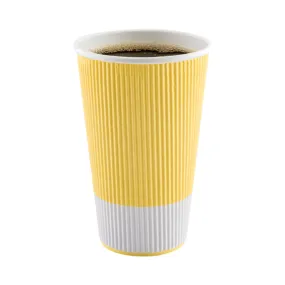 16 oz Light Yellow Paper Coffee Cup - Ripple Wall - 3 1/2" x 3 1/2" x 5 1/2" - 25 count box