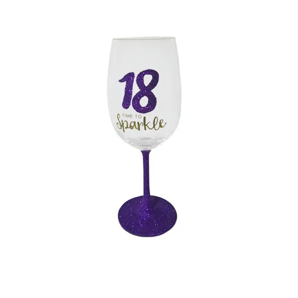 18th Birthday Purple Sparkle Wine Glass