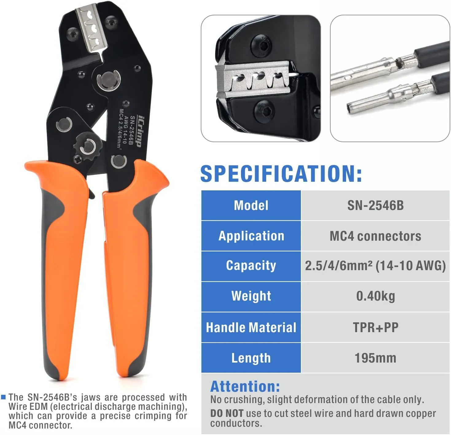 2.5/4/6mm² Solar PV Cable Crimping Tool Kit with Wire Stripper, Wire Cutter, Solar Spanner and Connectors