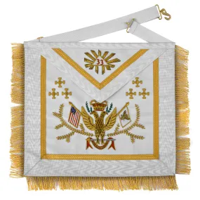 33rd Degree Scottish Rite Apron - Hand Embroidery Wings Up ALL COUNTRIES FLAGS