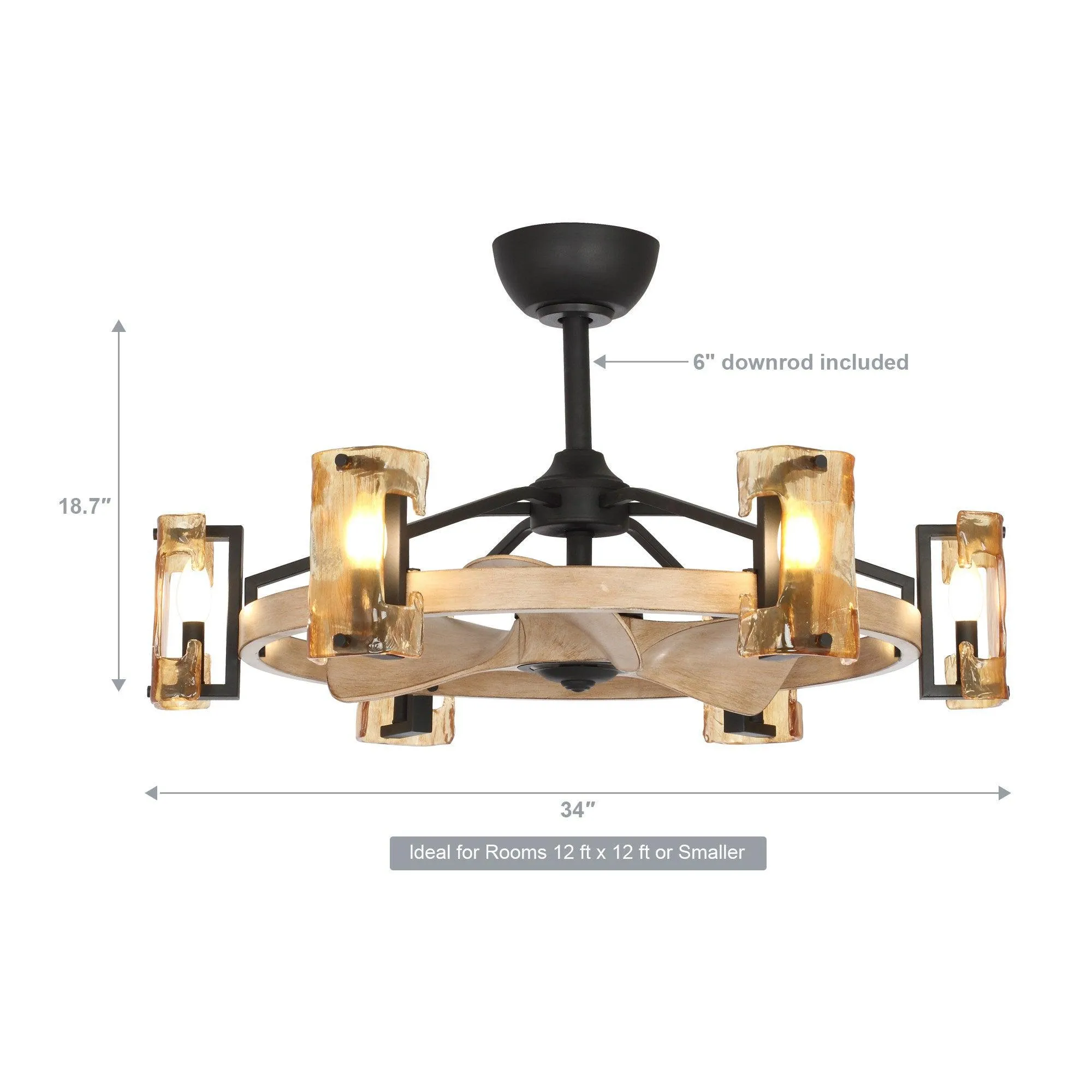 34" Bucholz Farmhouse DC Motor Downrod Mount Reversible Ceiling Fan with Lighting and Remote Control