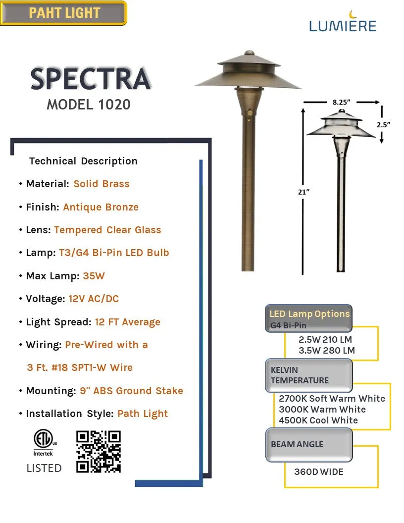 4 Pack Spectra Solid Brass Pathway Light - Antique Bronze