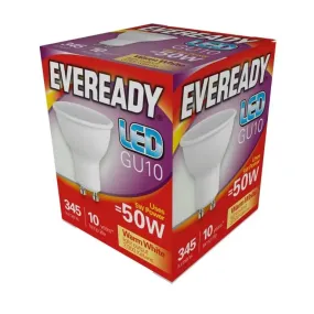 5 Pack Eveready LED GU10 4.7W = 50W Warm White Bulb