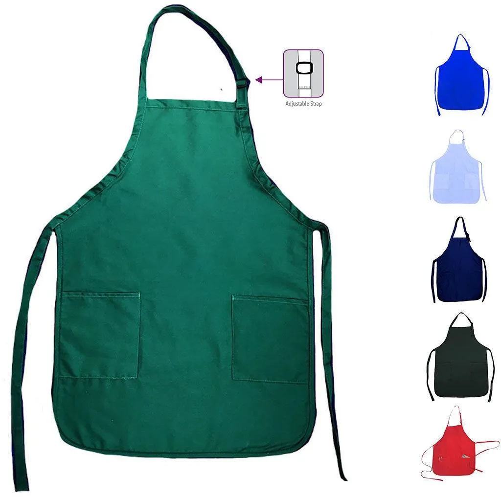 6 Pack Full Adult Size Bib Aprons With 2 Waist Pockets Plain Solid Colors Kitchen Cook Chef Waiter Crafts Garden Wholesale Bulk