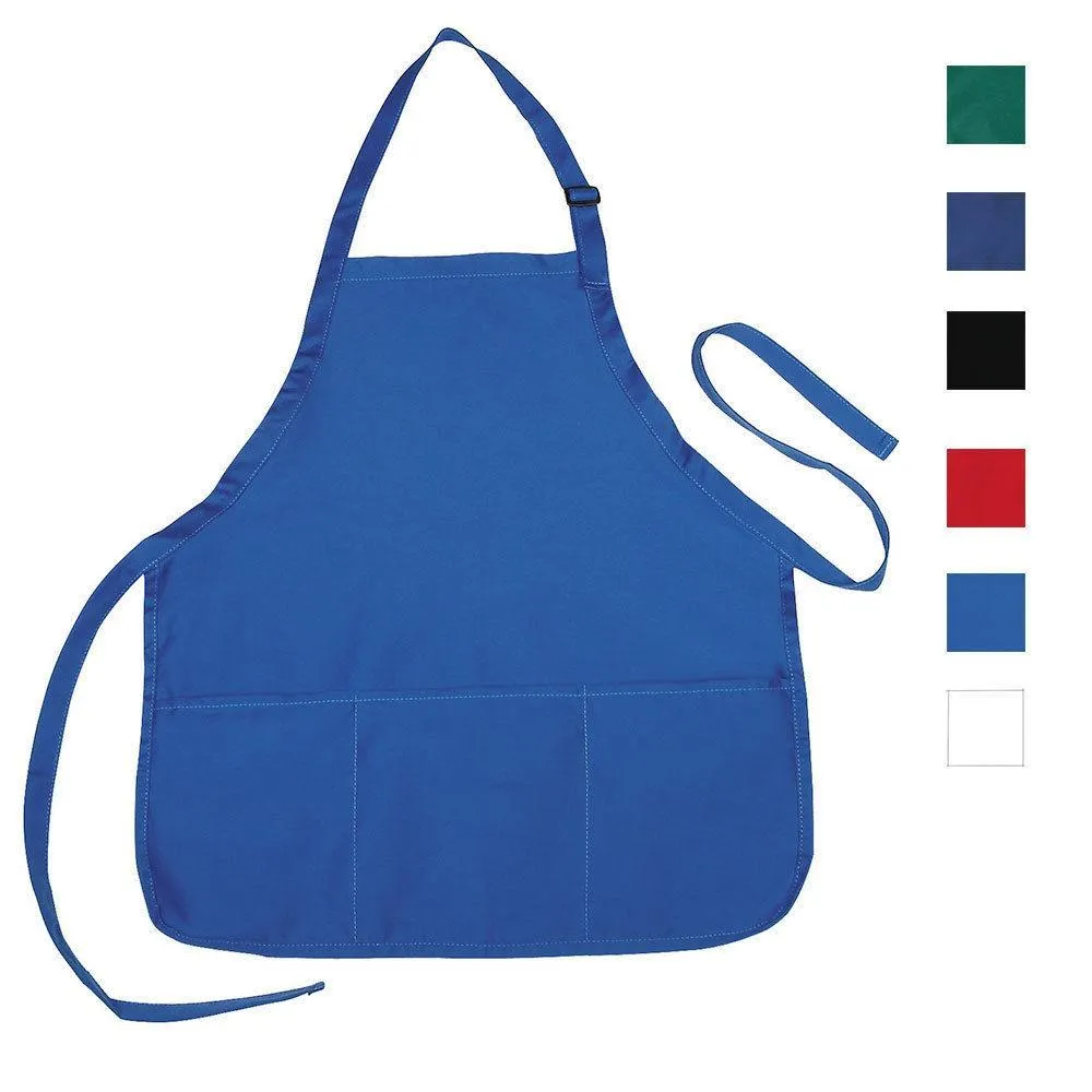 6 Pack Full Adult Size Bib Aprons With 3 Waist Pockets Plain Solid Colors Kitchen Chef Waiter Crafts Wholesale Bulk