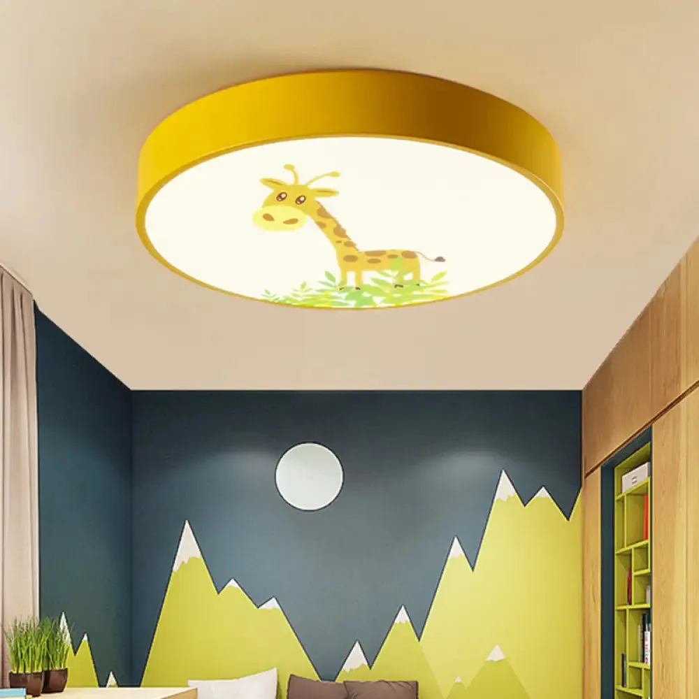 Adorable Giraffe-themed Yellow LED Ceiling Mount Light for Baby Bedroom