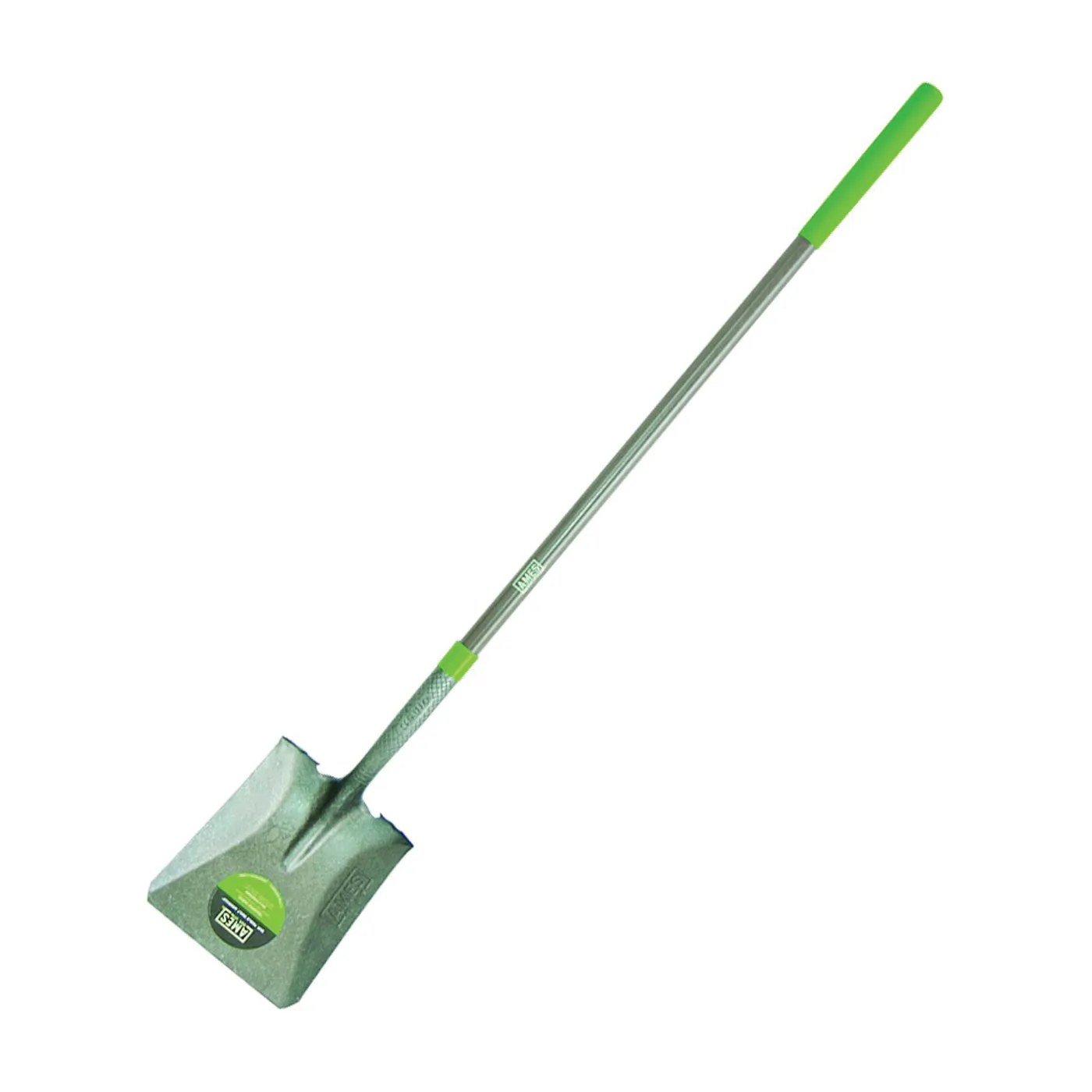 AMES 25337100 Square Point Shovel, 9-3/4 in W Blade, Steel Blade, Fiberglass Handle, Cushion Grip Handle