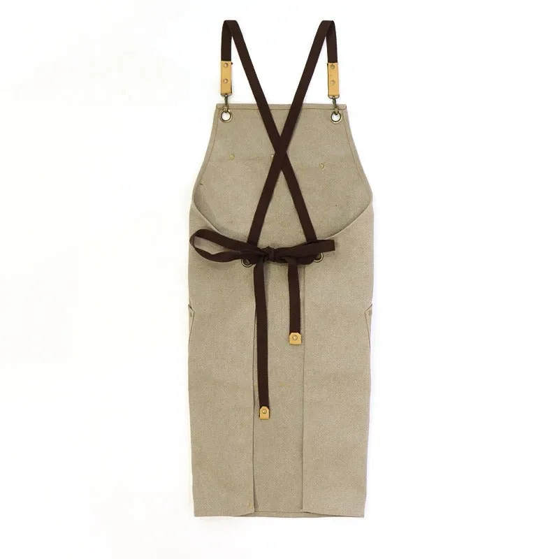 Anyhouz Work Apron 16 oz Grey Washed Thickening Canvas Tailor Workwear for Bartender Hairdresser Floral Barber Barista Apron