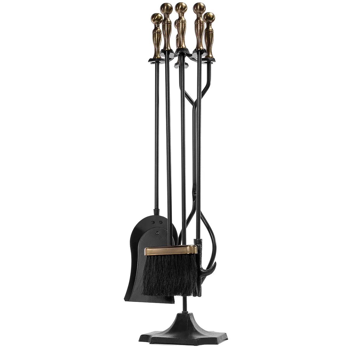 Barton 31" inch Fireplace Tool Set 5 Piece Rustic Wrought Iron Firewood Burning Tool