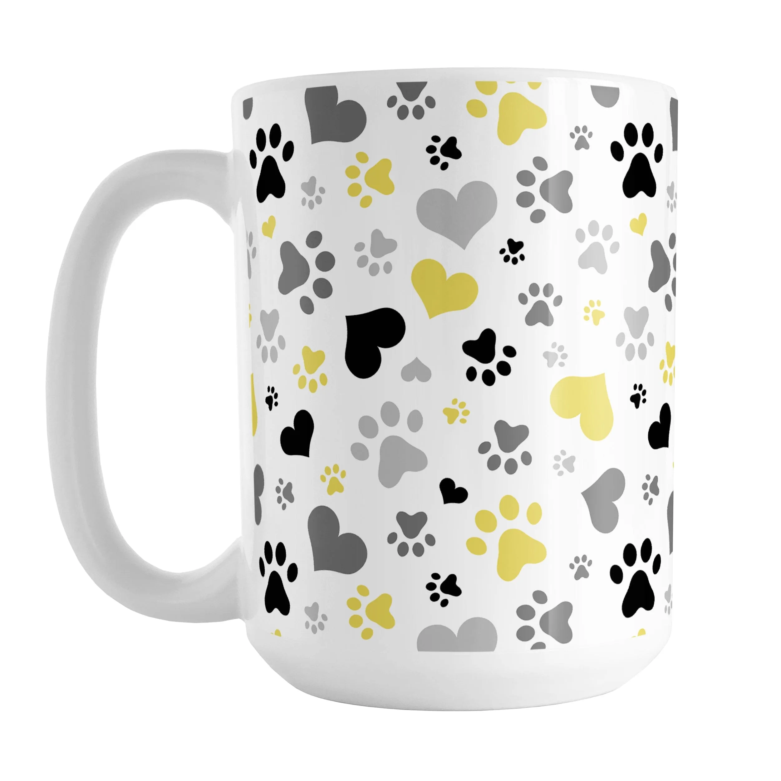 Black and Yellow Hearts and Paw Prints Mug