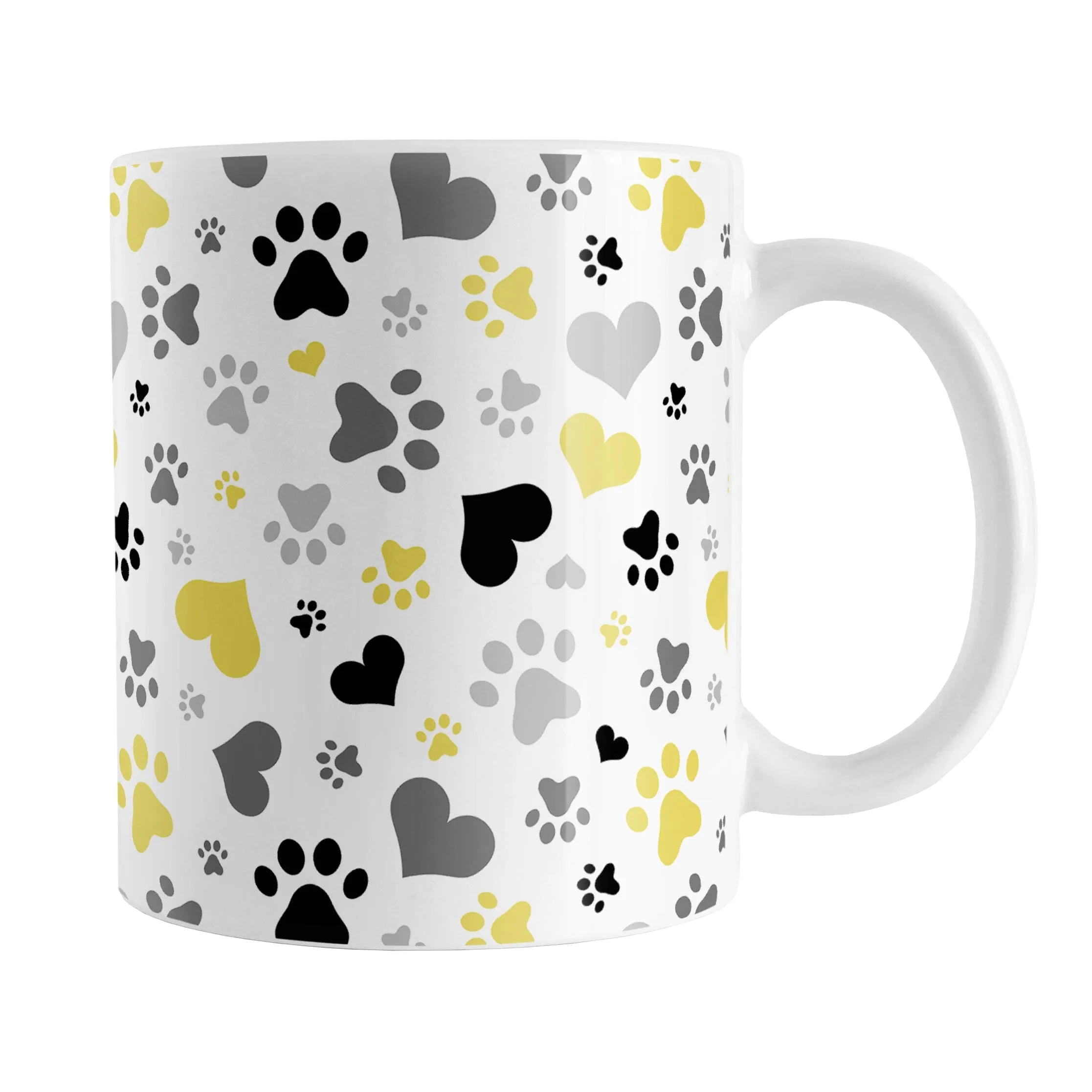 Black and Yellow Hearts and Paw Prints Mug