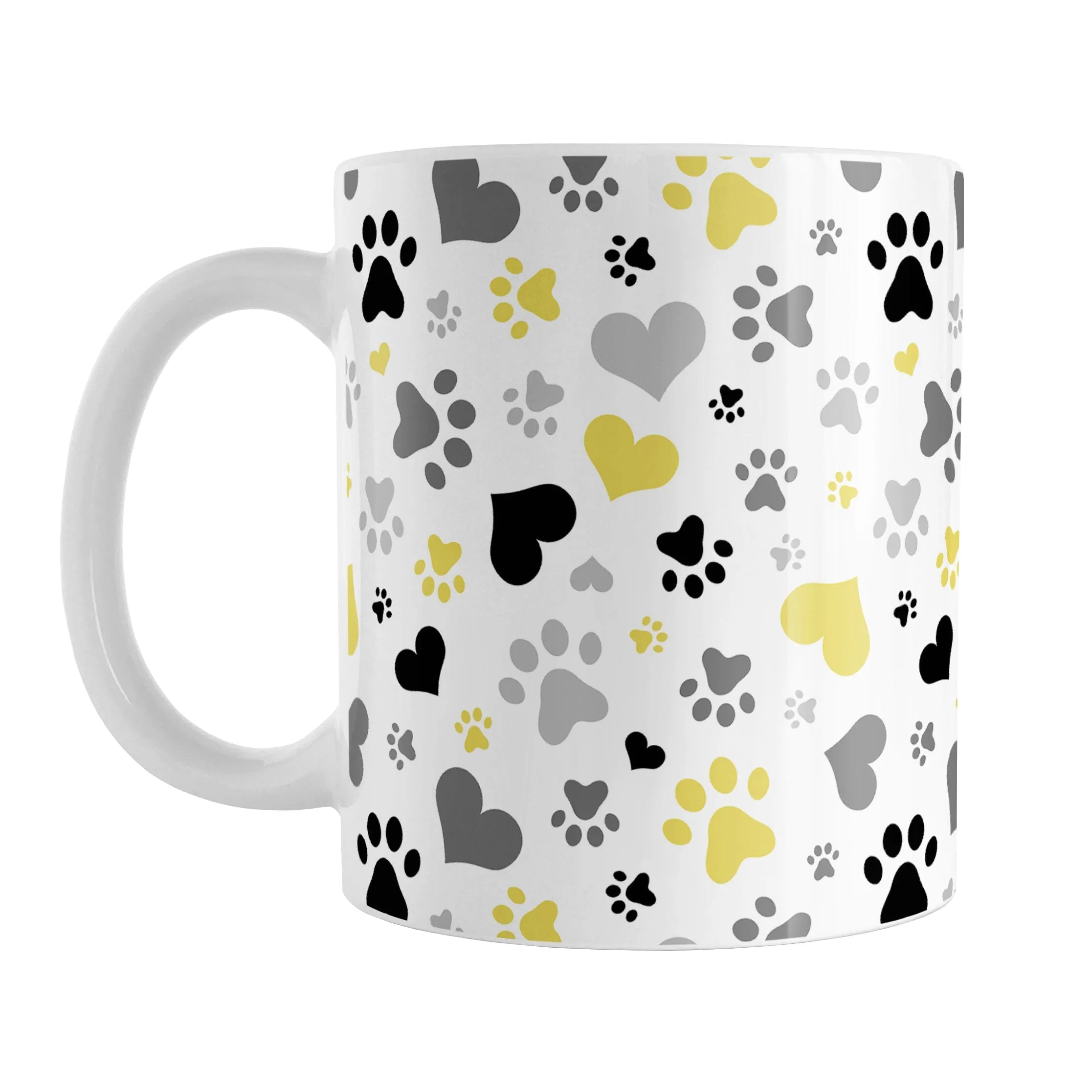 Black and Yellow Hearts and Paw Prints Mug