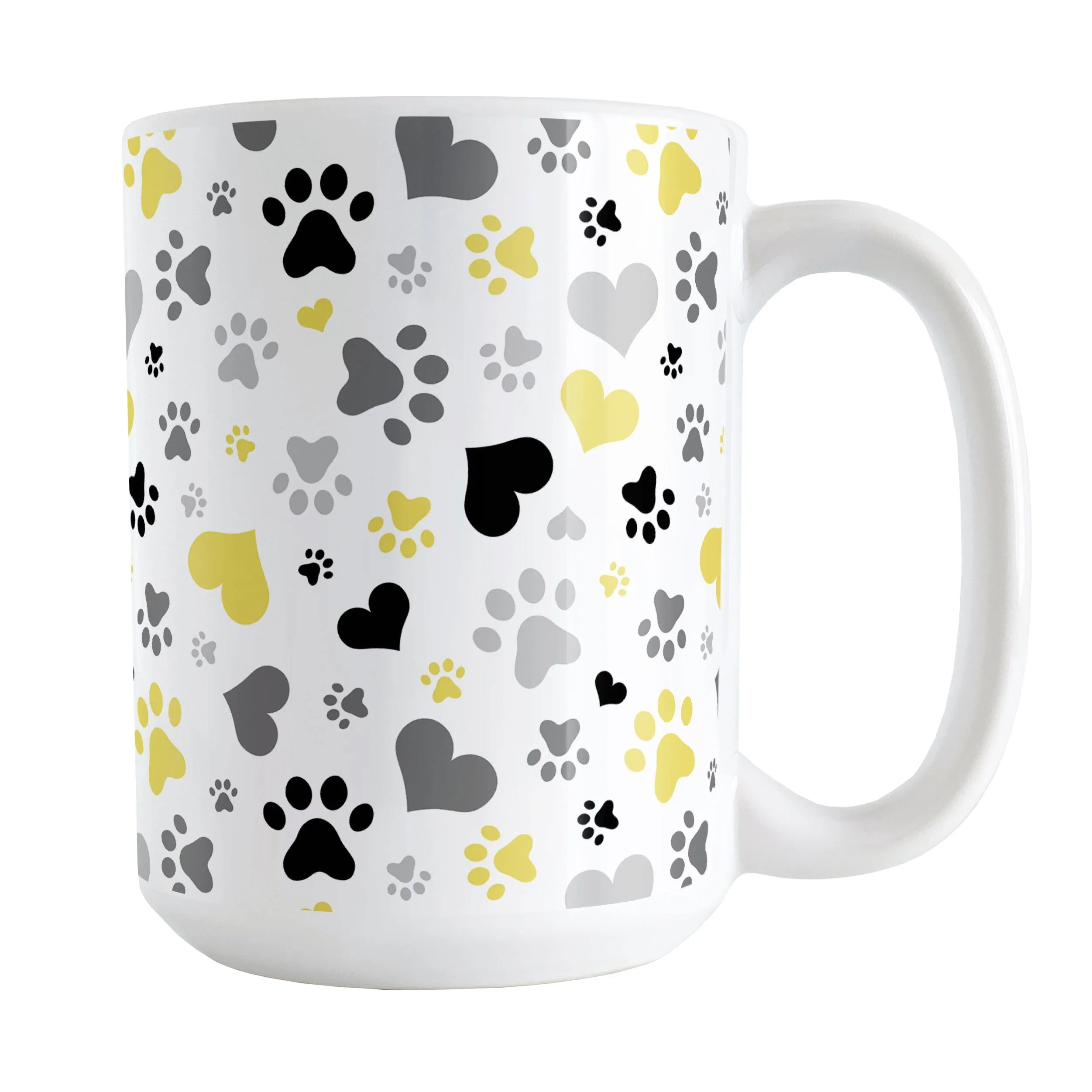 Black and Yellow Hearts and Paw Prints Mug