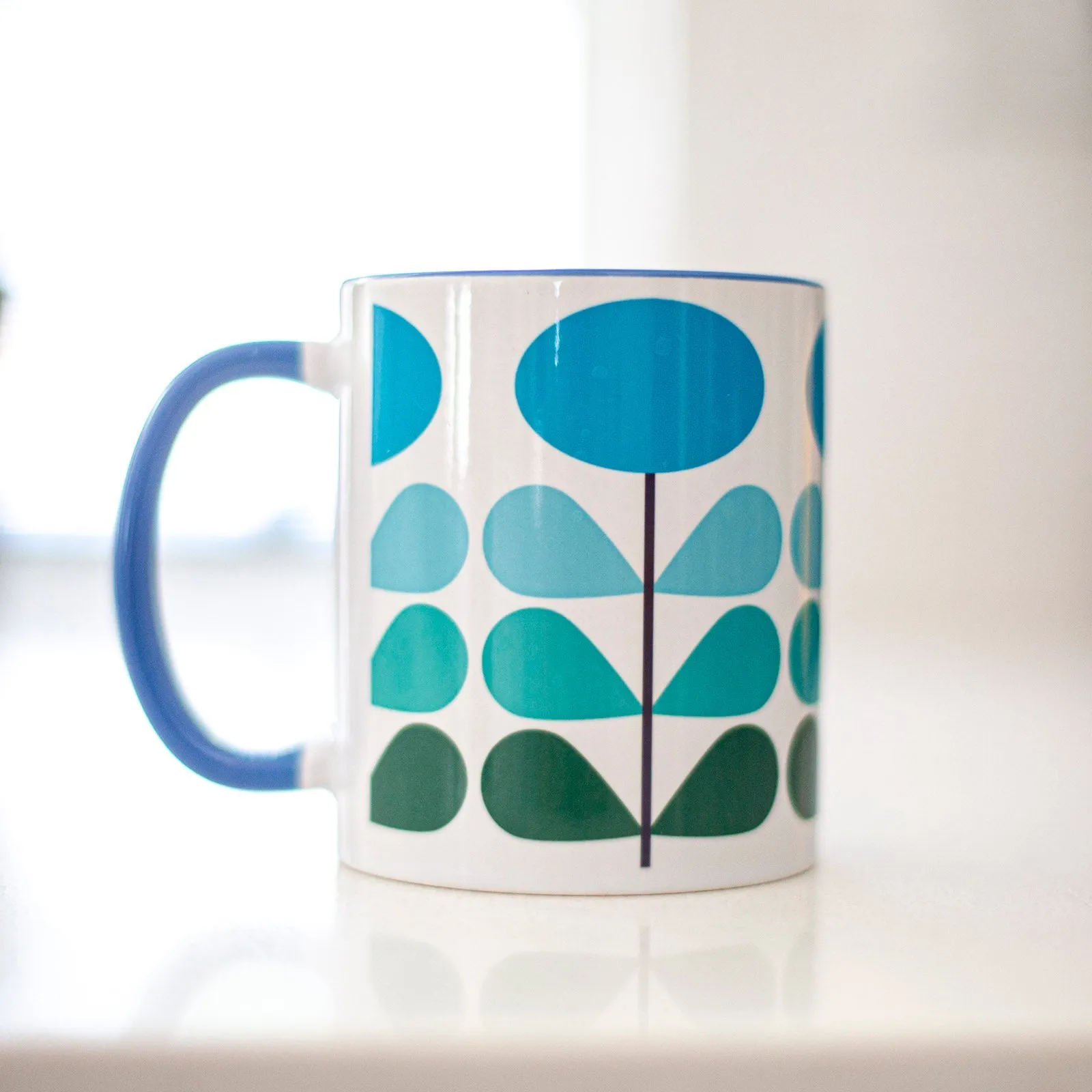 Blue Flower Mid Century Modern Coffee Mug