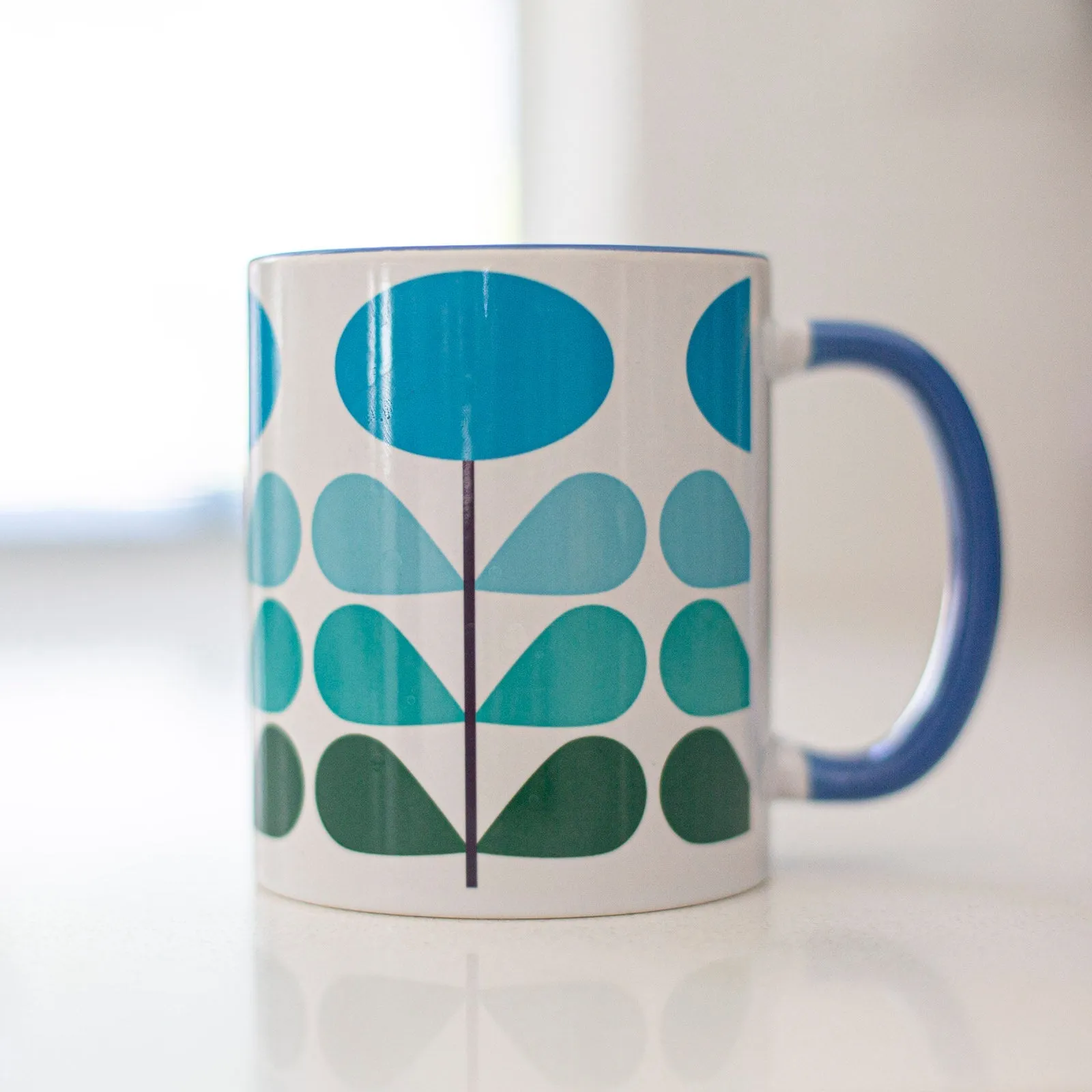 Blue Flower Mid Century Modern Coffee Mug