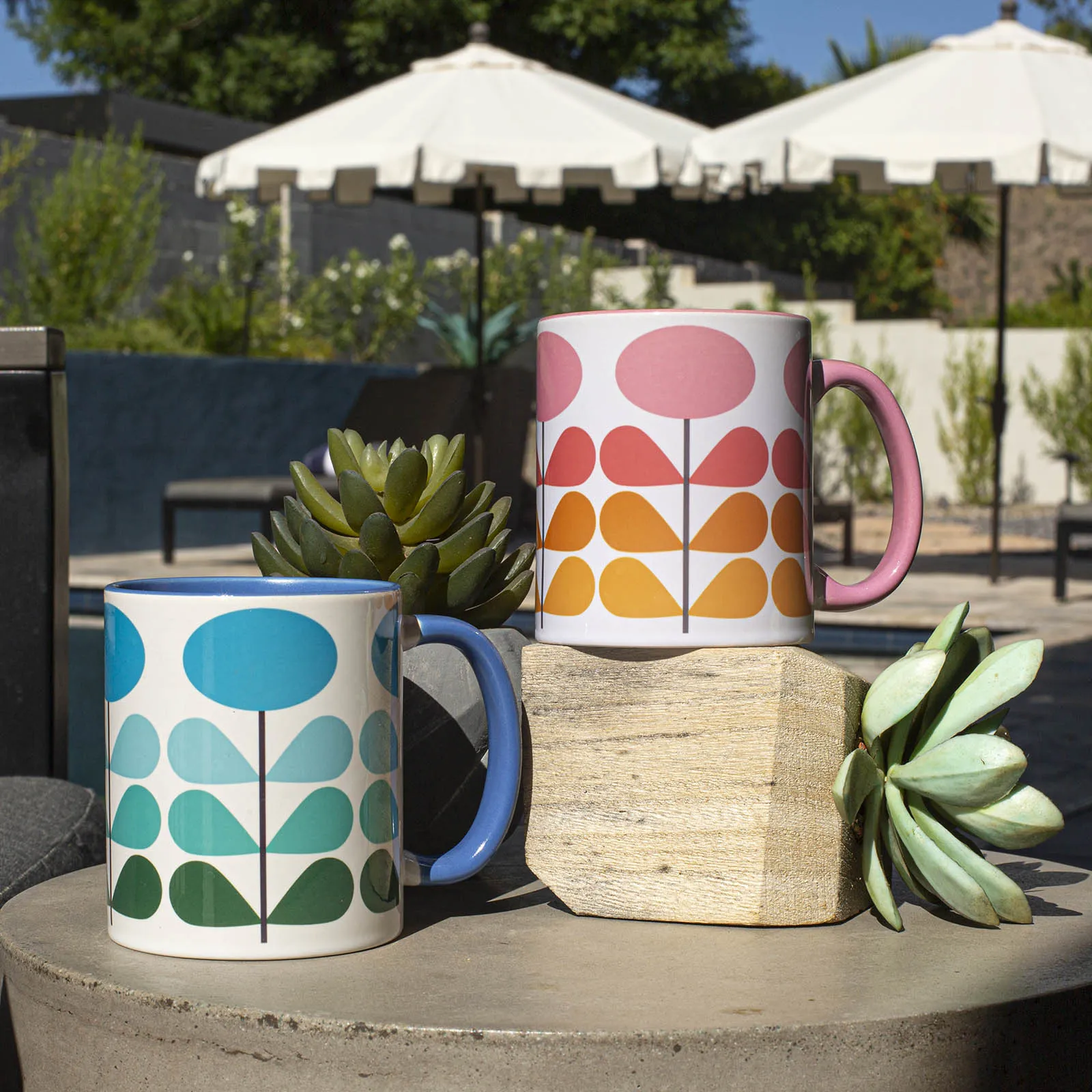 Blue Flower Mid Century Modern Coffee Mug