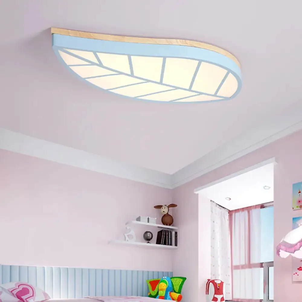 Blue Leaf LED Ceiling Lamp for Child's Bedroom - Cartoon Acrylic Flush Mount Light