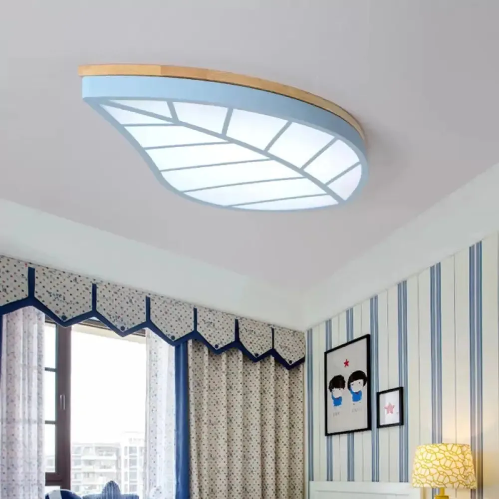 Blue Leaf LED Ceiling Lamp for Child's Bedroom - Cartoon Acrylic Flush Mount Light