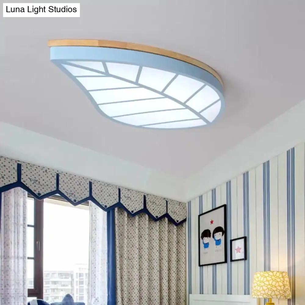 Blue Leaf LED Ceiling Lamp for Child's Bedroom - Cartoon Acrylic Flush Mount Light