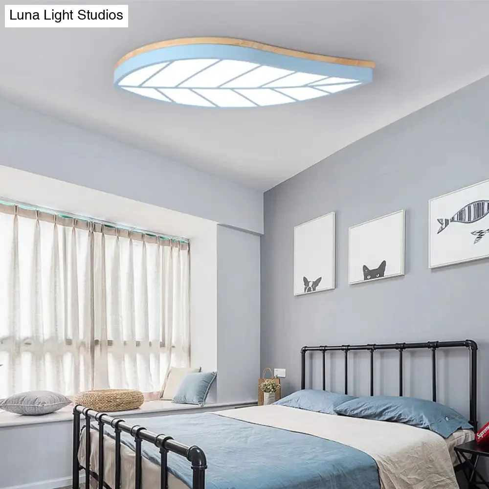 Blue Leaf LED Ceiling Lamp for Child's Bedroom - Cartoon Acrylic Flush Mount Light