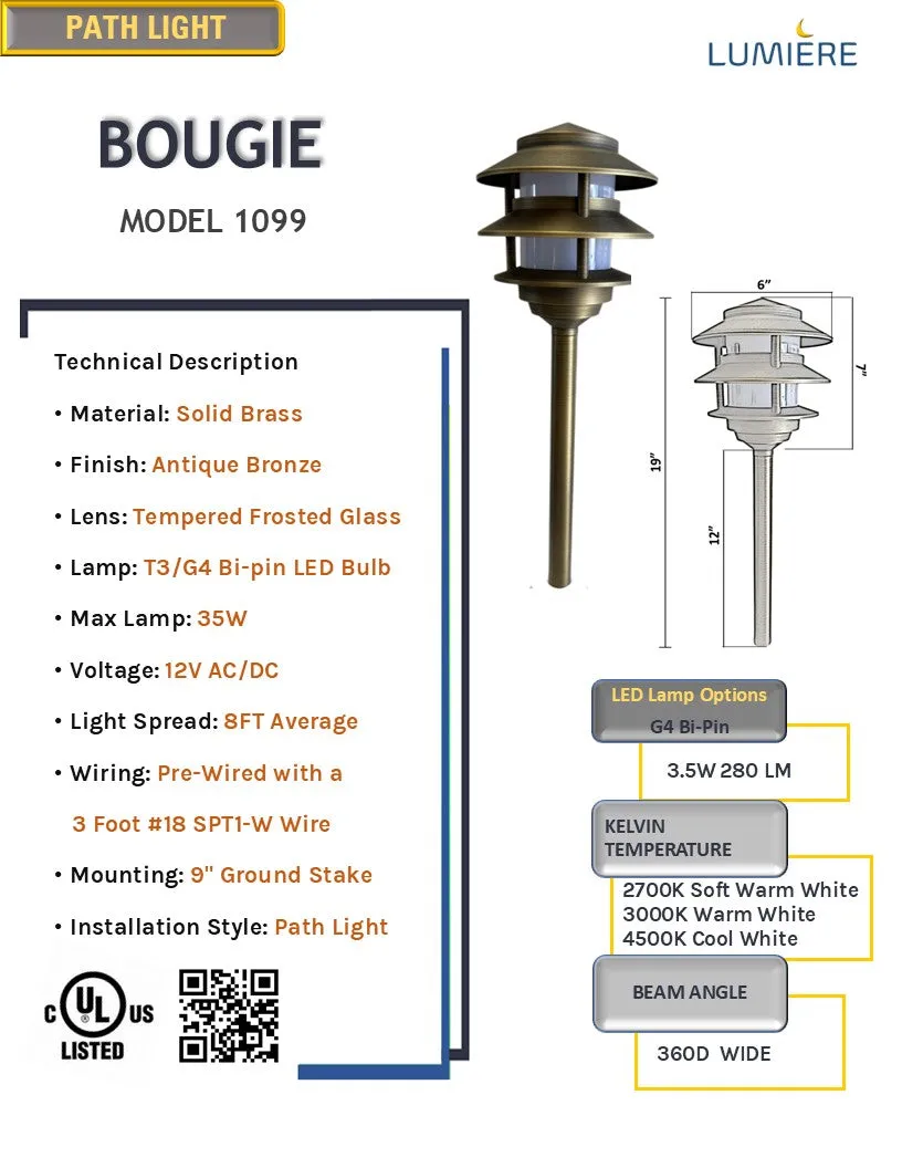 Bougie Solid Cast Brass Pagoda Pathway Light Antique Bronze