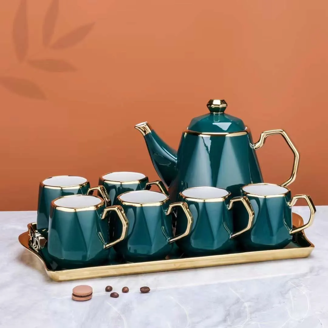 British Style Luxury Porcelain Tea Set With Tray - 8 Pcs