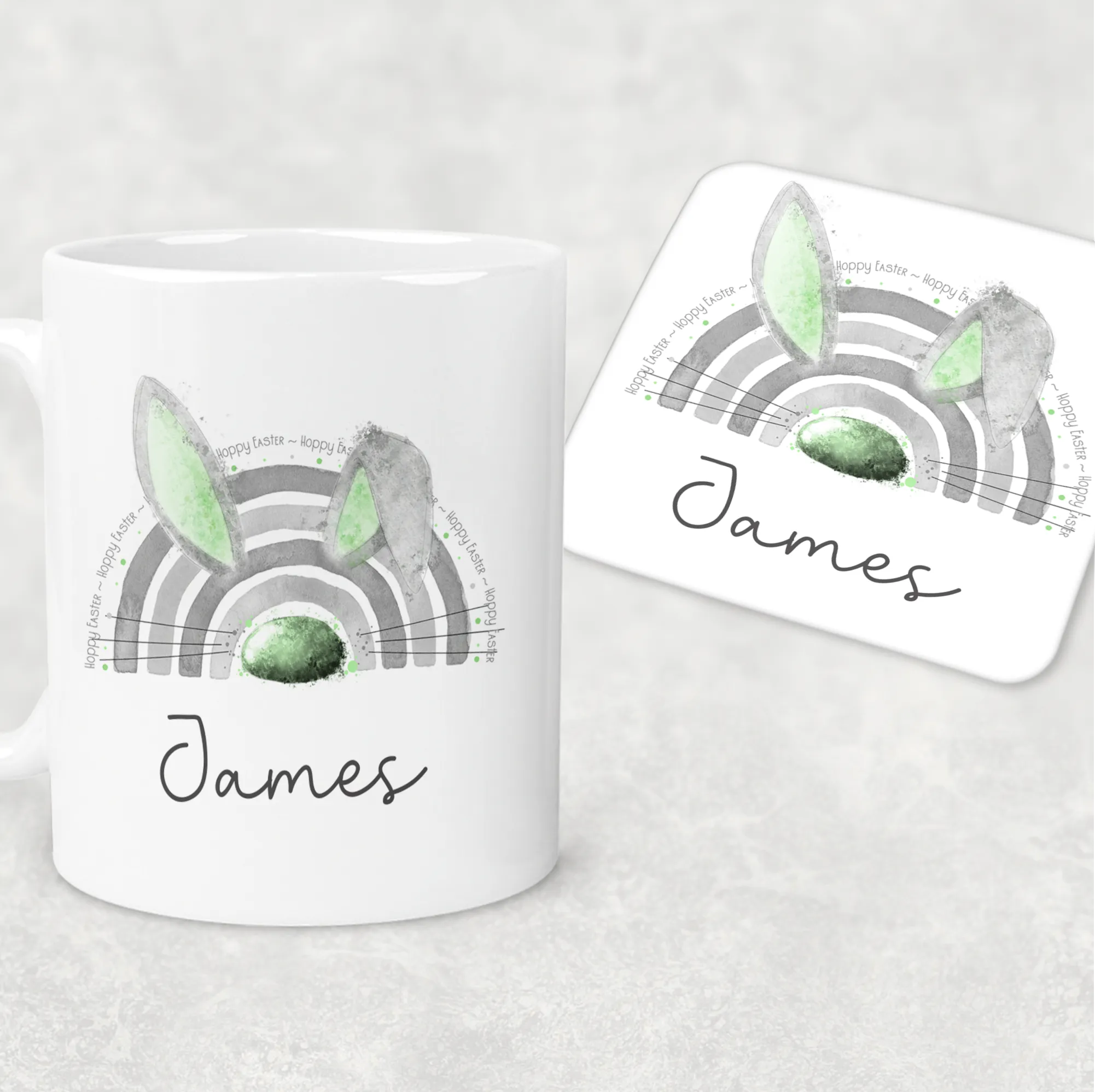 Bunnybow Hoppy Easter Bunny Rabbit Personalised Mug and Coaster Set