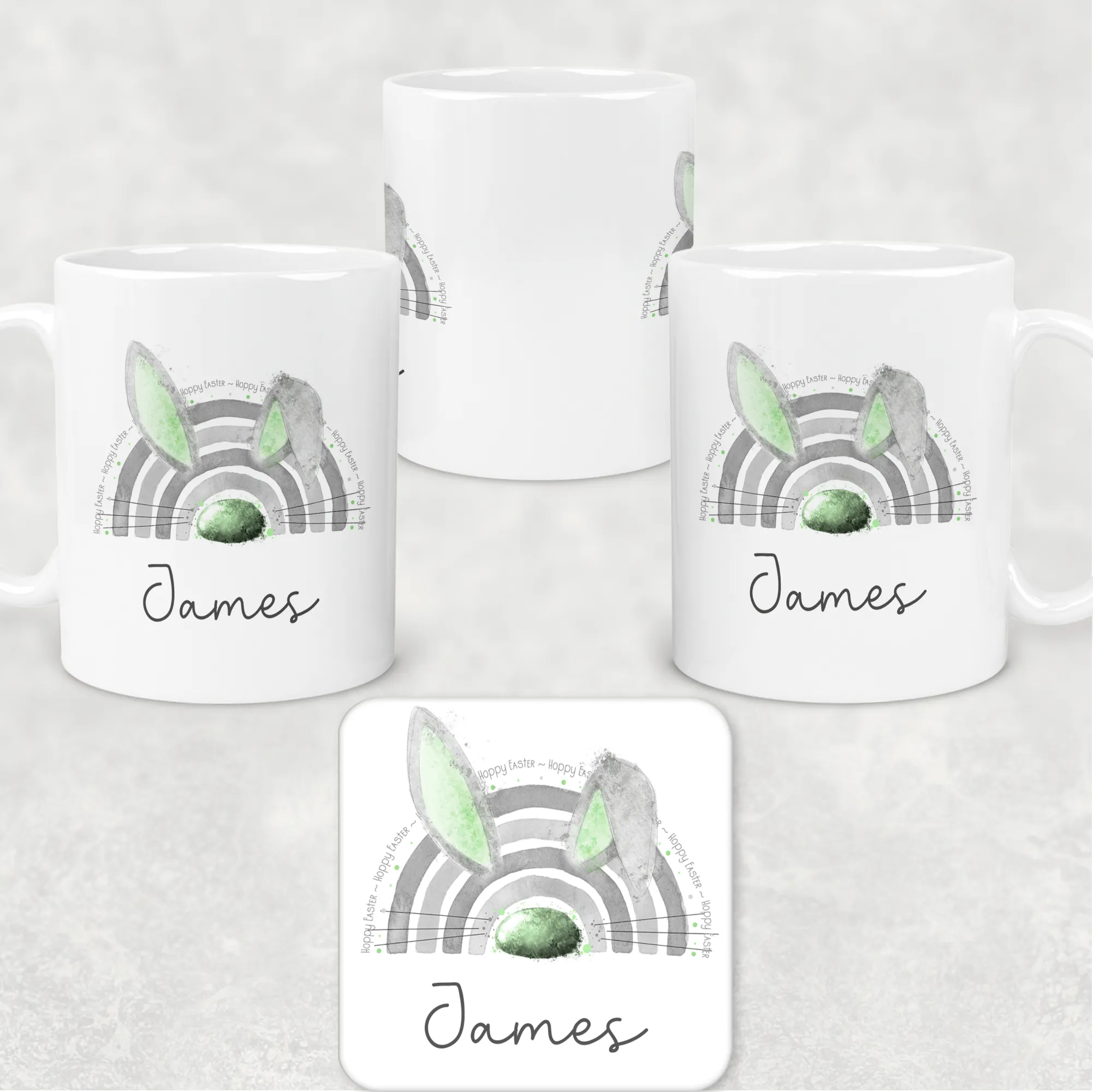 Bunnybow Hoppy Easter Bunny Rabbit Personalised Mug and Coaster Set