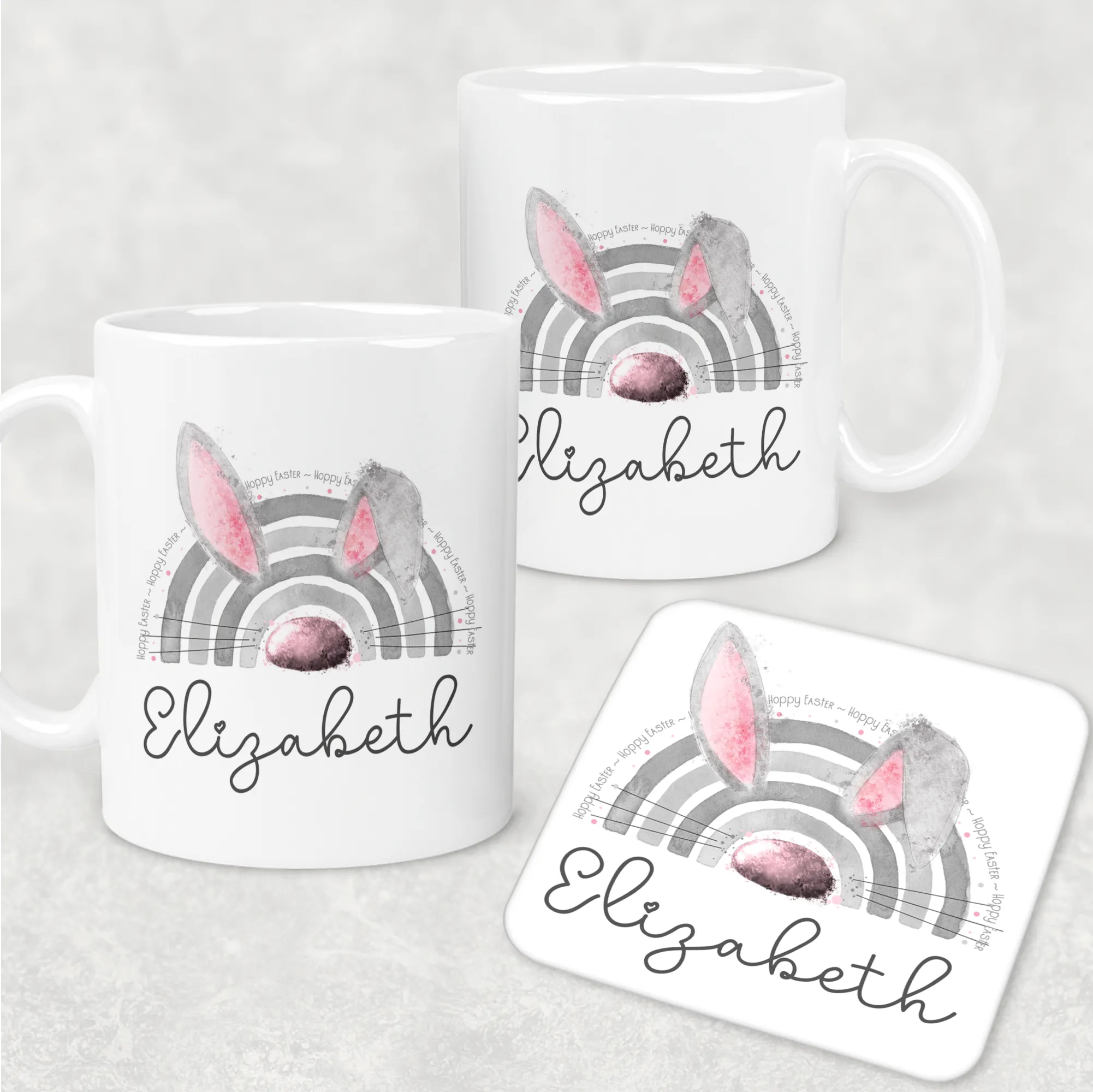 Bunnybow Hoppy Easter Bunny Rabbit Personalised Mug and Coaster Set