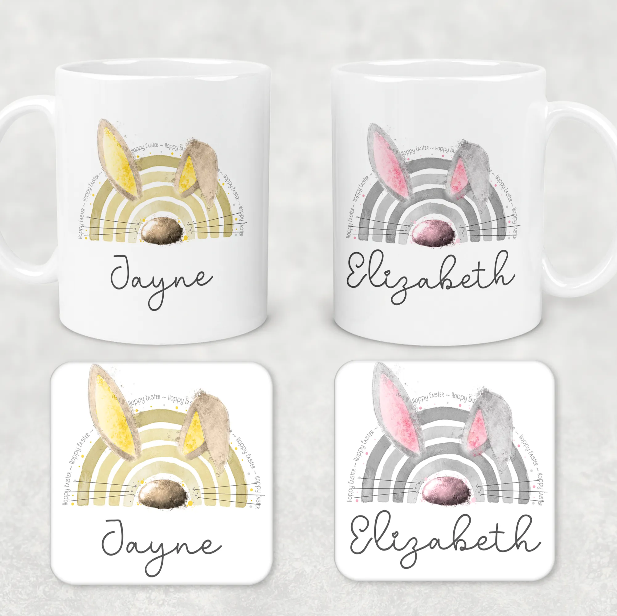 Bunnybow Hoppy Easter Bunny Rabbit Personalised Mug and Coaster Set