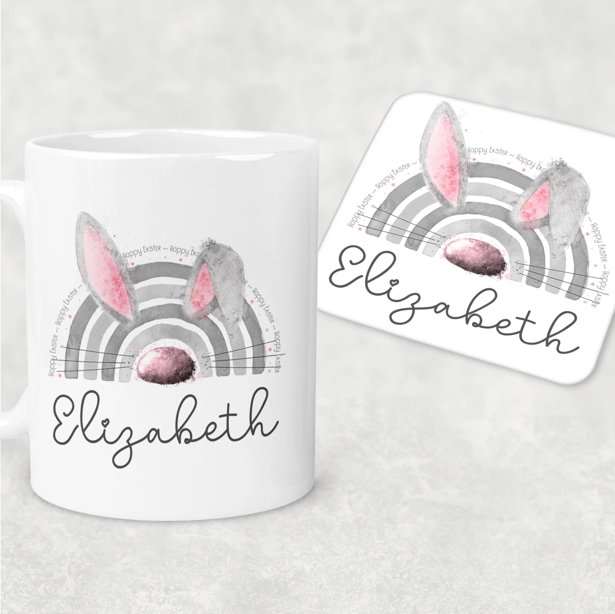 Bunnybow Hoppy Easter Bunny Rabbit Personalised Mug and Coaster Set