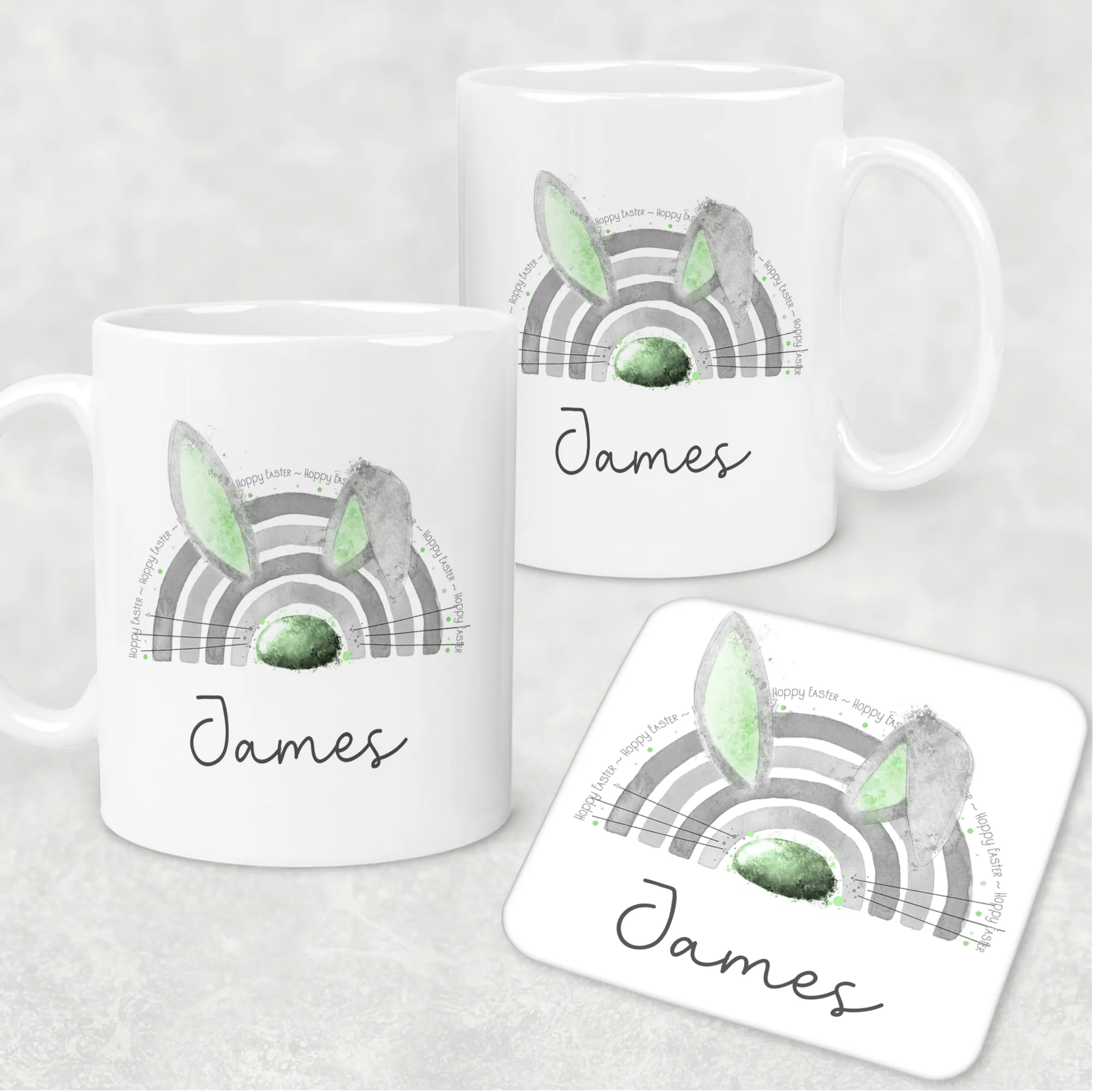 Bunnybow Hoppy Easter Bunny Rabbit Personalised Mug and Coaster Set