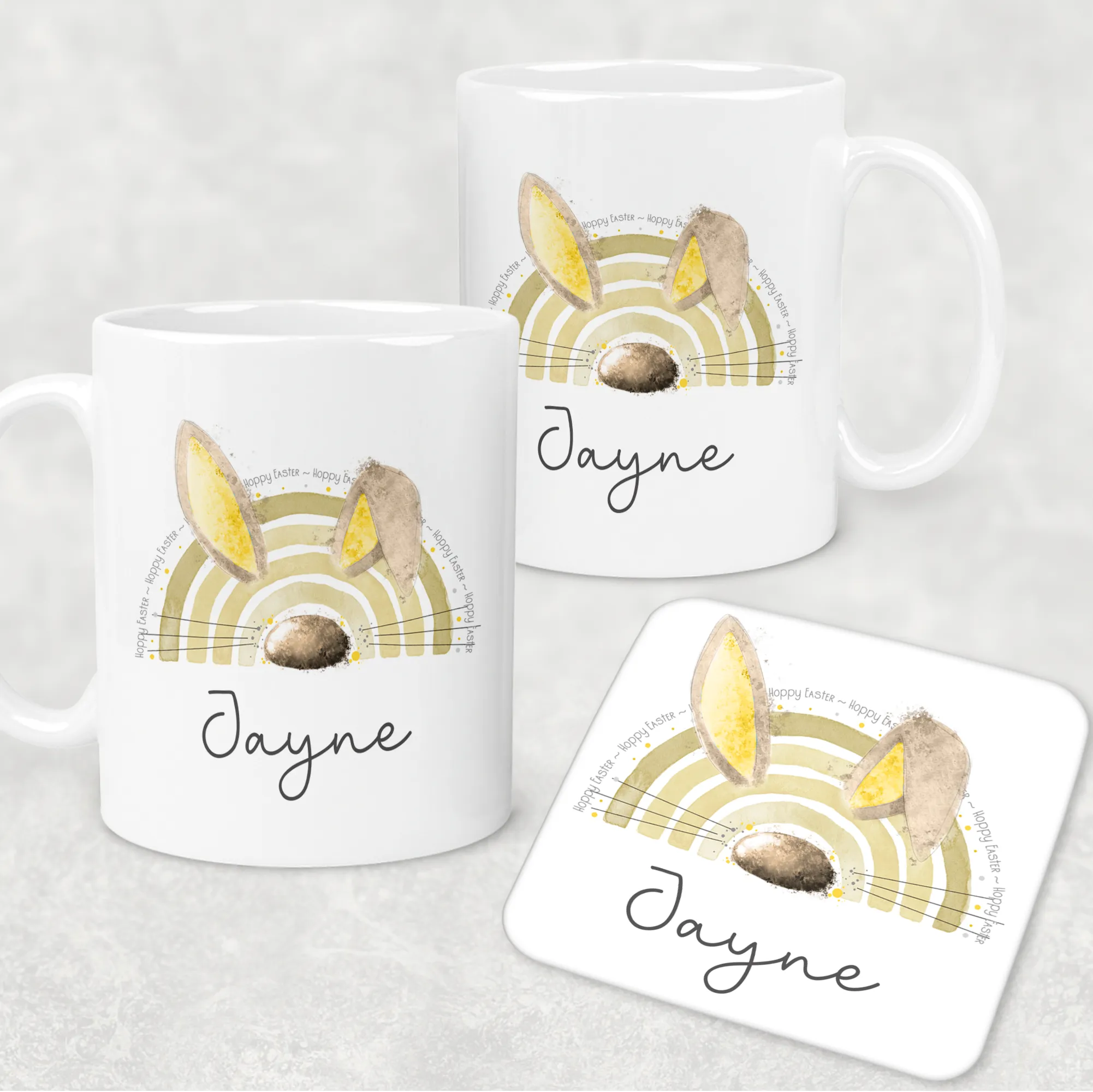 Bunnybow Hoppy Easter Bunny Rabbit Personalised Mug and Coaster Set