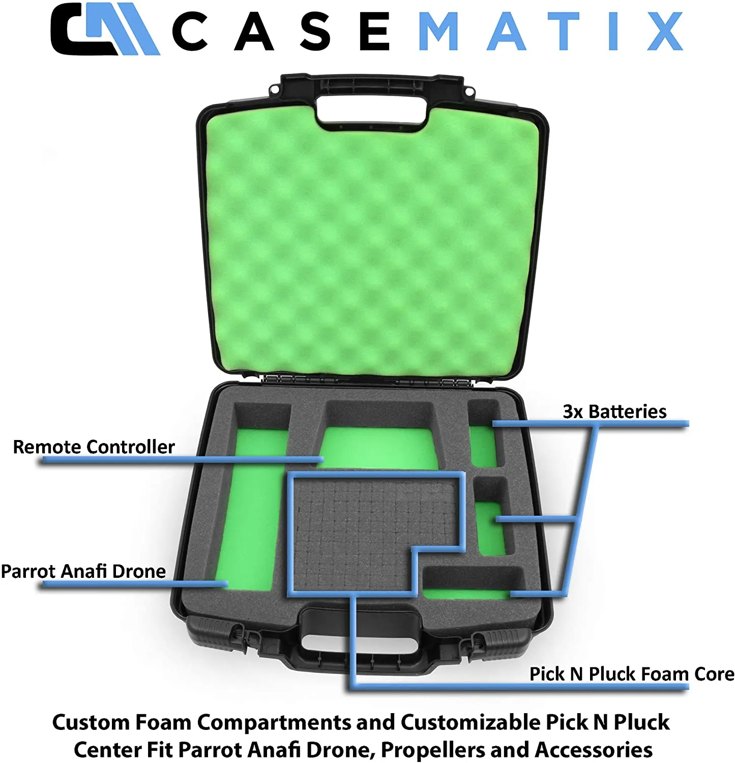 CASEMATIX Quadcopter Case for Parrot Anafi 4k HDR Drone, Skycontroller 3, Batteries, Propellers and Accessories