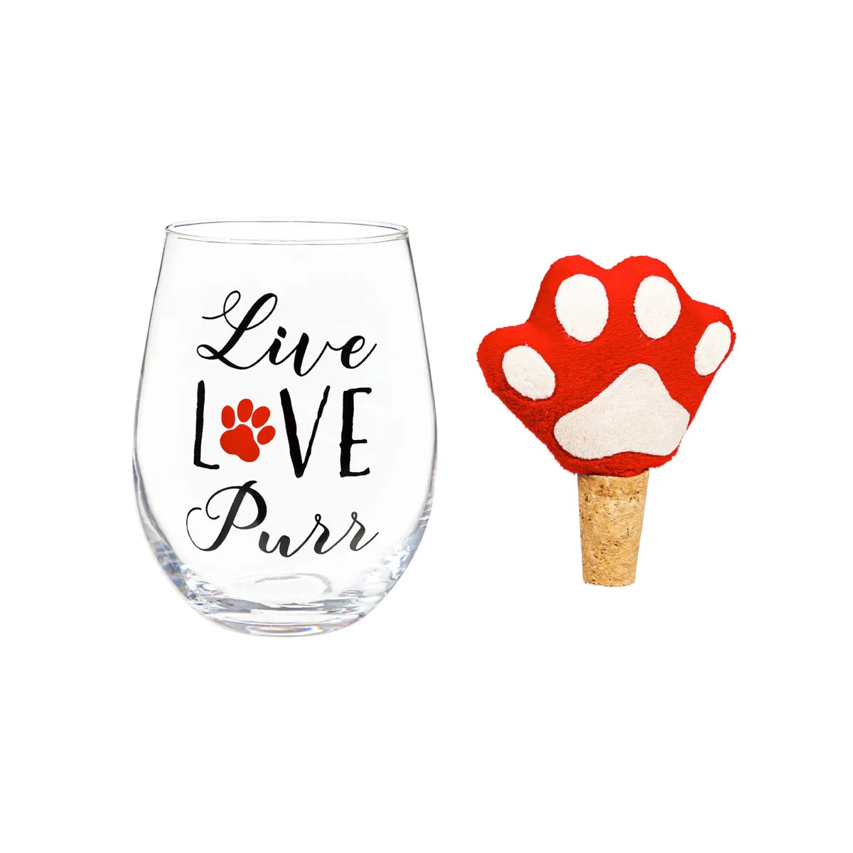 Cat Stemless Glass with Paw Print Stopper