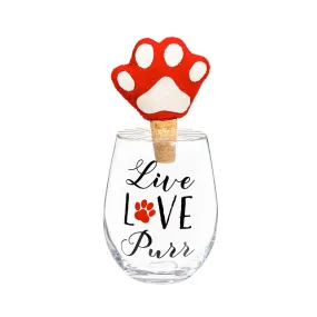 Cat Stemless Glass with Paw Print Stopper