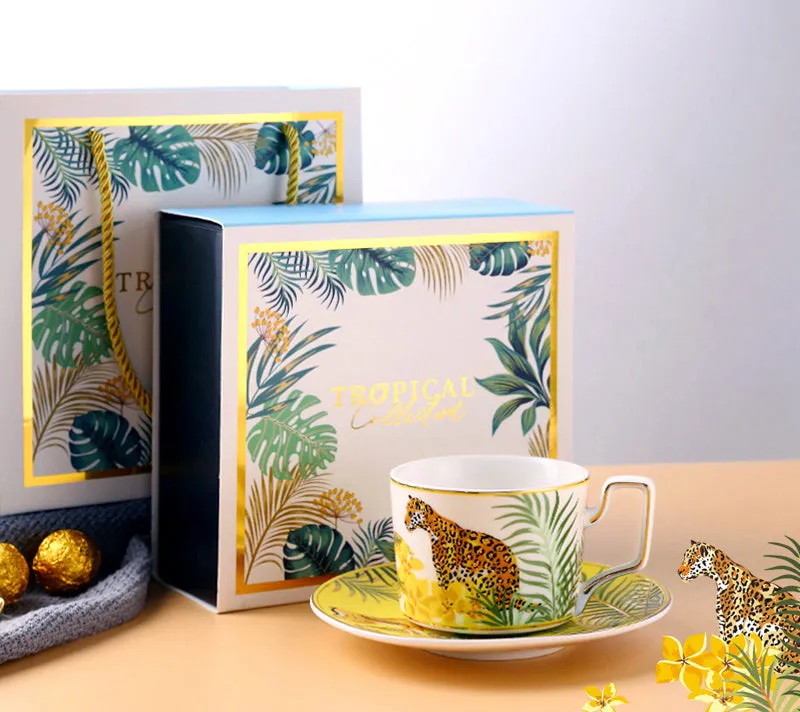 Cheetah Gold-Rimmed Tea / Coffee Cup and Saucer Set (Jungle Series)