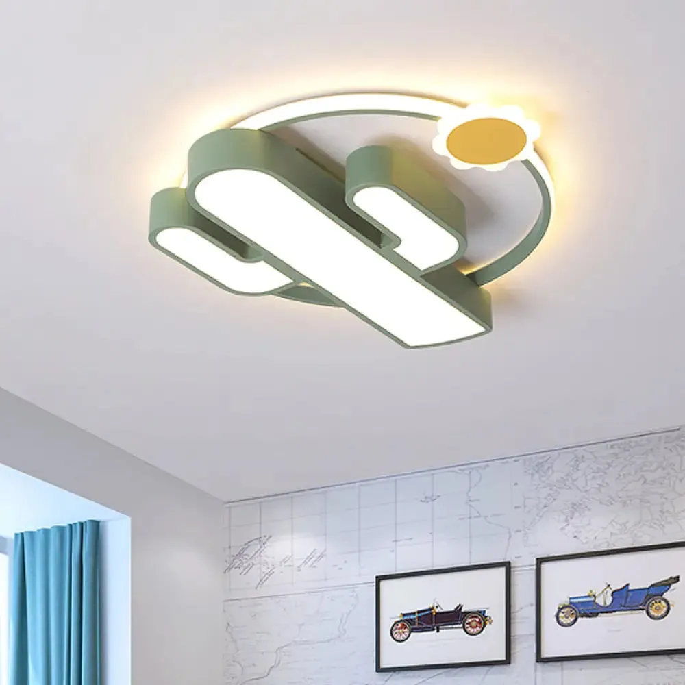 Contemporary Acrylic Green LED Flush Mount Lamp with Sun Design - Perfect for Nursery - Warm/White Light