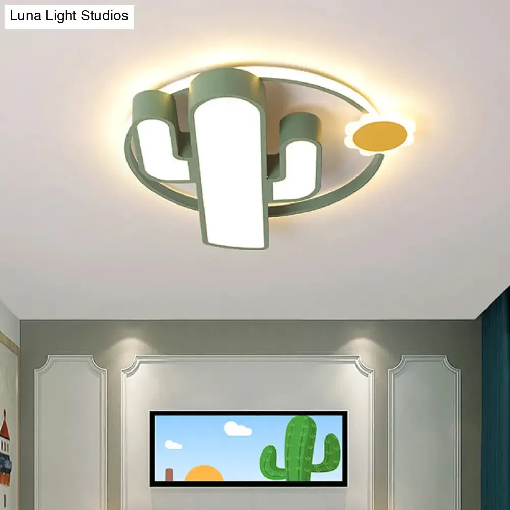 Contemporary Acrylic Green LED Flush Mount Lamp with Sun Design - Perfect for Nursery - Warm/White Light