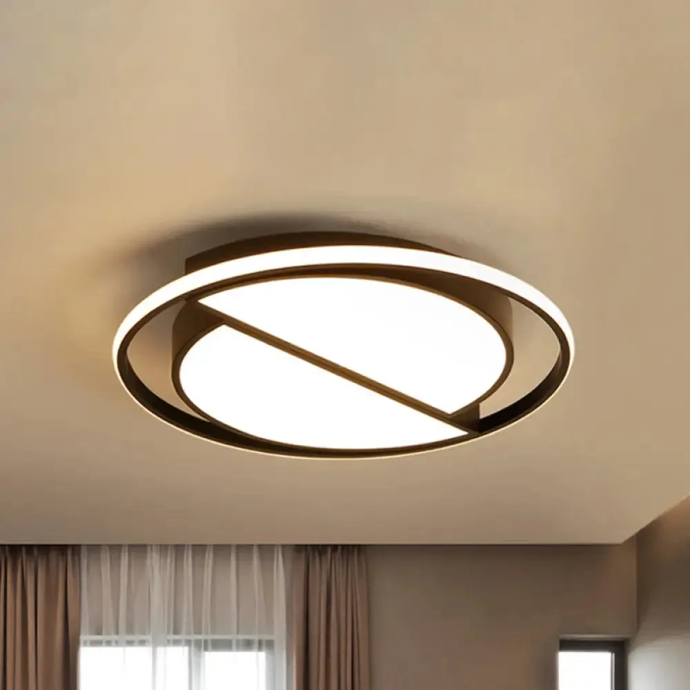 Contemporary Black Metal Flush Mount Lamp with LED Ceiling Fixture for Bedroom, 2 Sizes Available