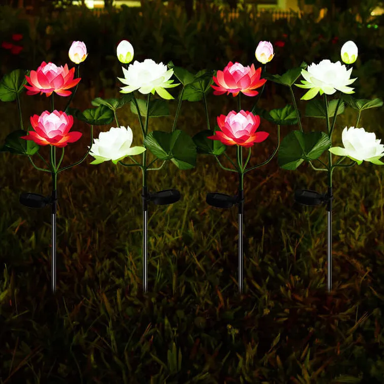 Contemporary Creative Solar Lotus ABS Stainless Steel Silk LED Outdoor Landscape Light For Garden