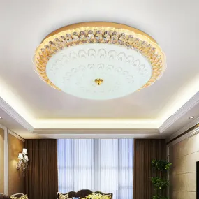 Contemporary Gold LED Flush Ceiling Light with Opal Texture Glass Shade - 16"/19.5" Diameter