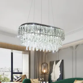 Contemporary Silver Oval Crystal Drip Pendant Light - 11 Bulbs, Ideal for Guest Rooms and Islands