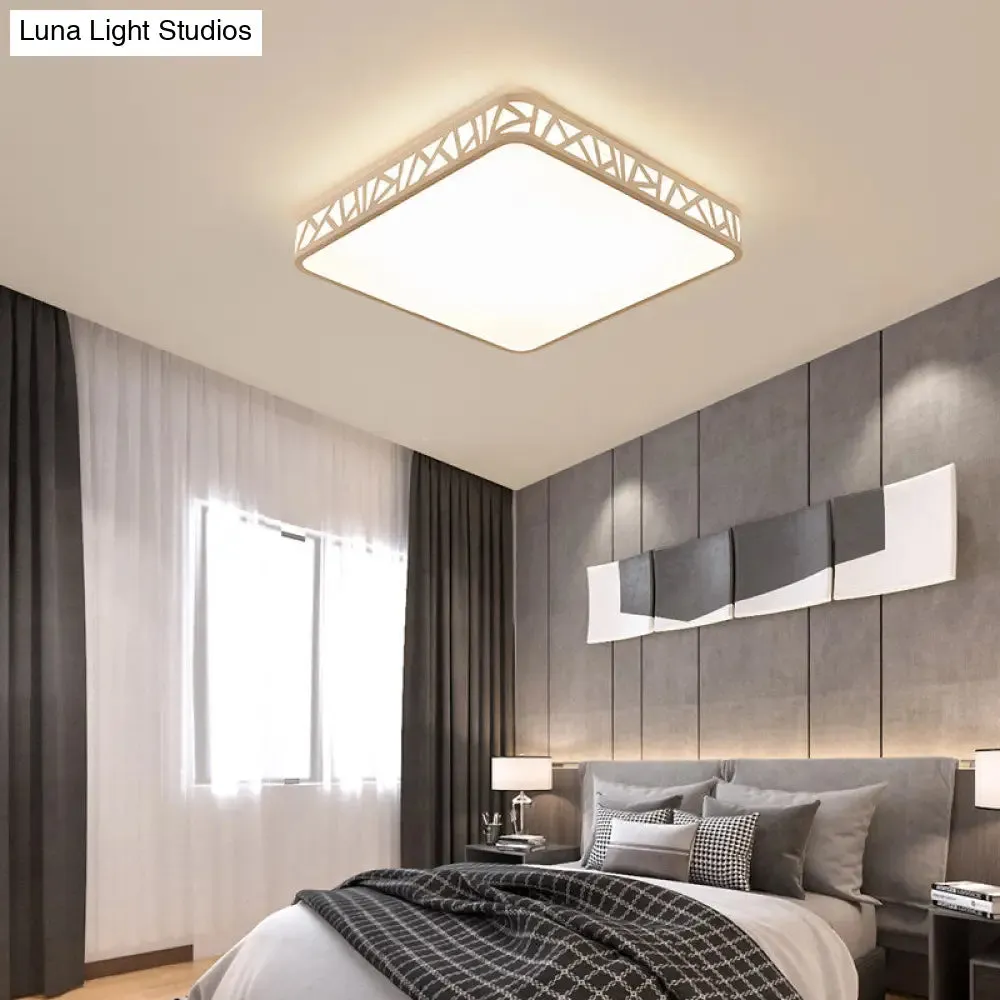 Contemporary Square Flushmount Ceiling Light - Metallic Integrated LED, White